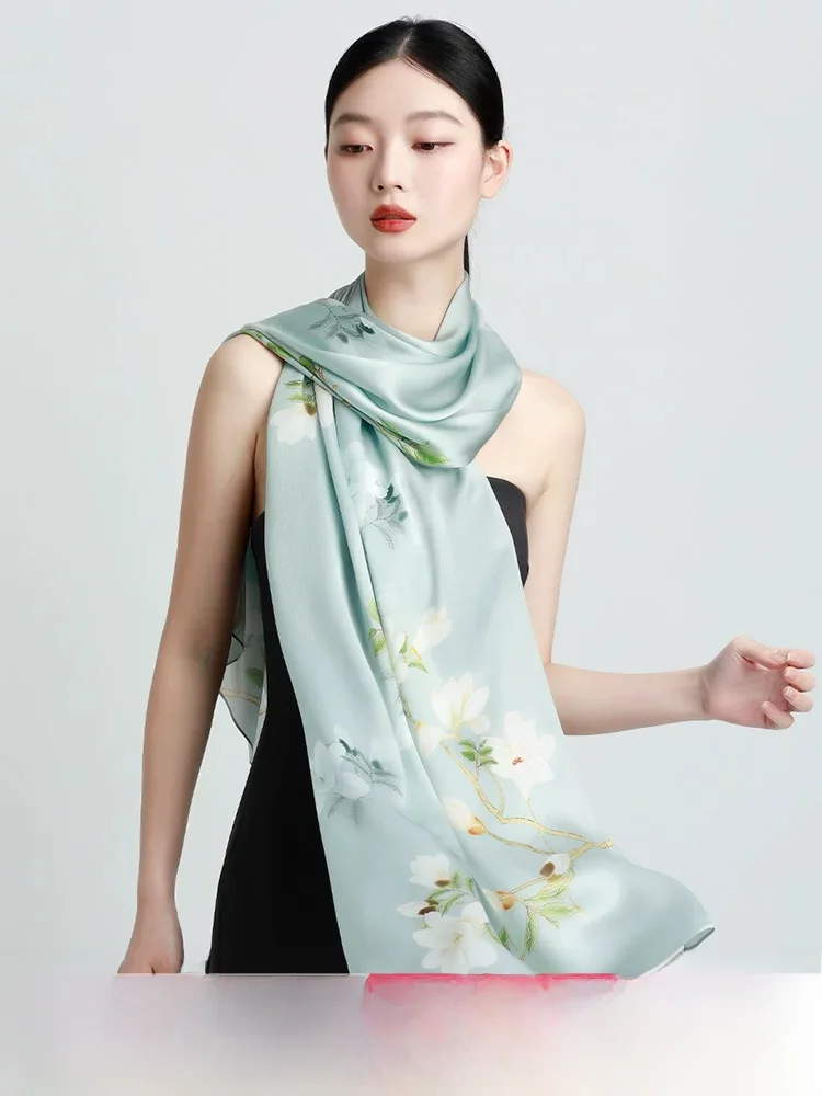 Echarpe-en-soie-100-pure-pour-femme-longue-a-imprime-floral-pashmina-polyvalente-elegante-cache-cou-leger-d'ete-carree