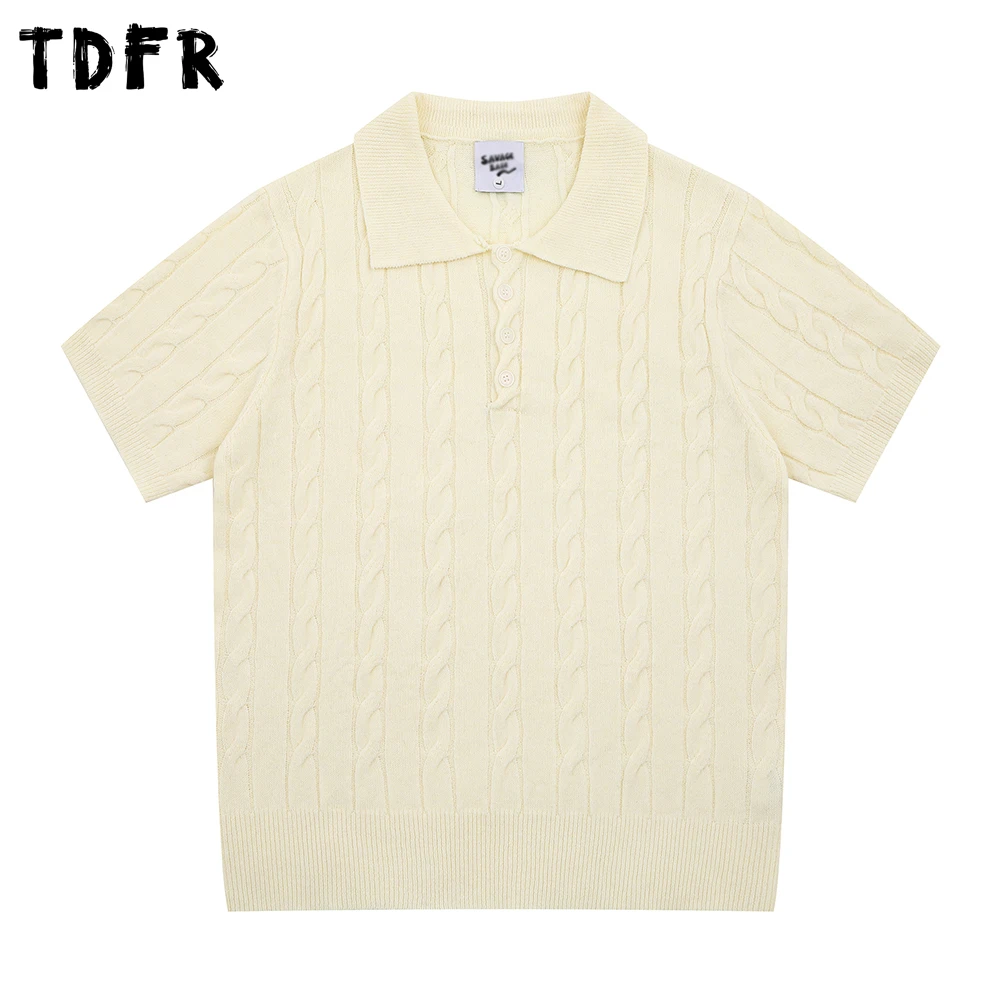 

Knitted Short Sleeve Polo Shirts Mens Solid Color Jacquard Summer Casual Streetwear Half-Sleeve Tops Men
