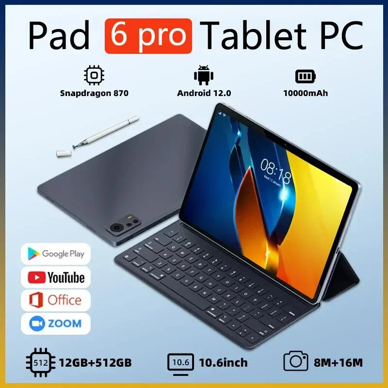 2024 Original Global Version Tablet PC Pad 6 Pro Snapdragon 870 Android 13 Dual SIM Card RAM 12GB+ROM 512GB 5G WIFI HD 4K Mi Tab