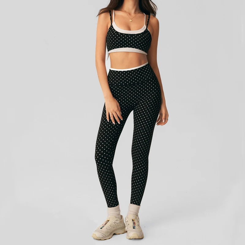 VITALINOVO 2pcs Womens Workout Sets Layered Scoop Neck Strappy Sports Bra Matching Butt Lifting Yoga Booty Leggings Gym Outfits