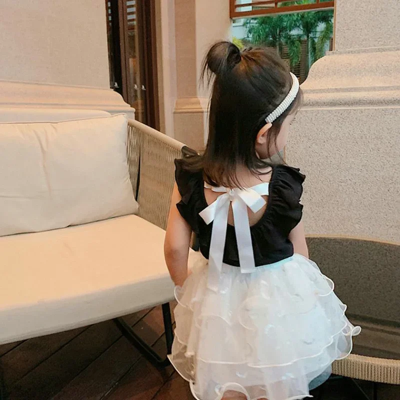 Girls Vest Ribbon Flying Sleeves Backless Bottoming Shirt Kids Top Summer Wear New Casual Children'S Clothing