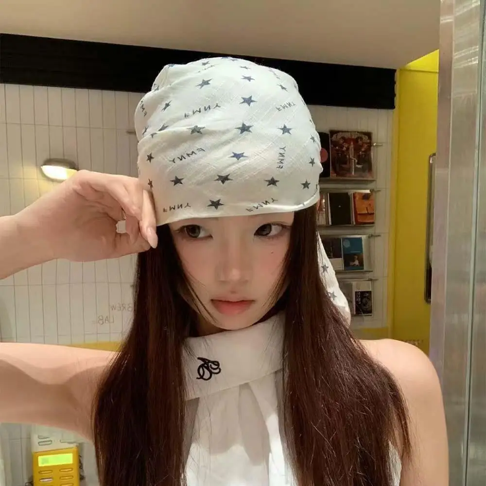 Syal Rambut Persegi Besar Bandana Punk Anak Perempuan Turban Ikat Rambut Bintang Huruf Syal Sutra Pakaian Jalanan Hiasan Kepala Jilbab Pedas Hip Hop