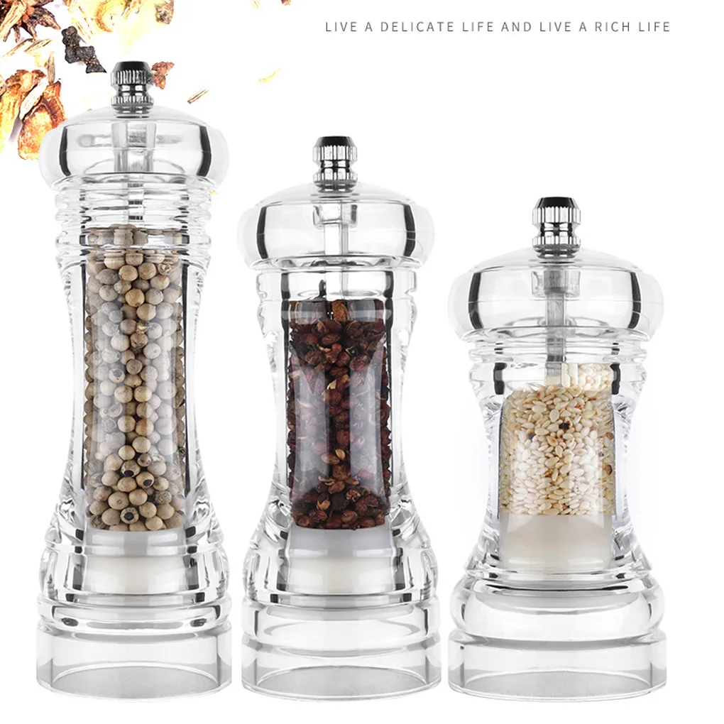 Acrylic Grinder Transparent Pepper Mill Manual Crusher Ceramic Core Multifunctional Cruet Kitchen Tool