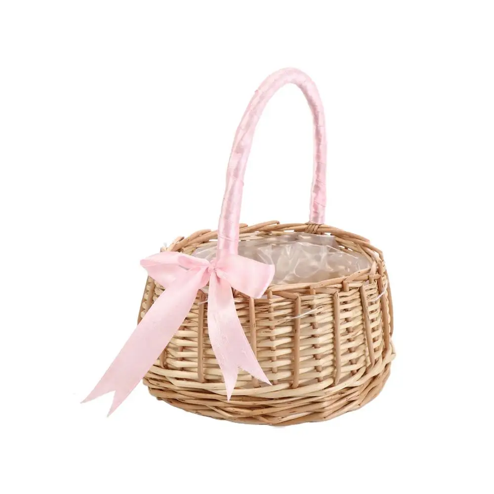 Durable Simple For home Wedding Flower Girl Hand Woven Rattan Flower Basket Clutter Organizer Storage Basket Desktop Decoration