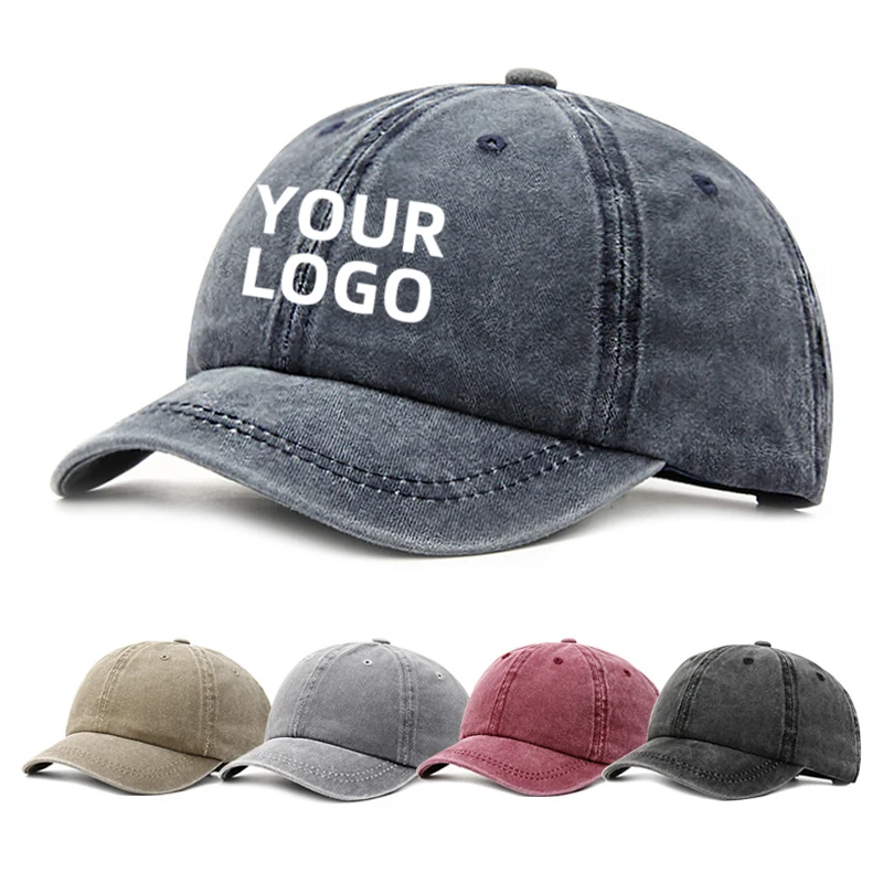 Custom Fashion Vintage Curved Short Birm Women's Hats Men Washed Cotton Distressed Baseball Caps With Printing Embroidered Logo