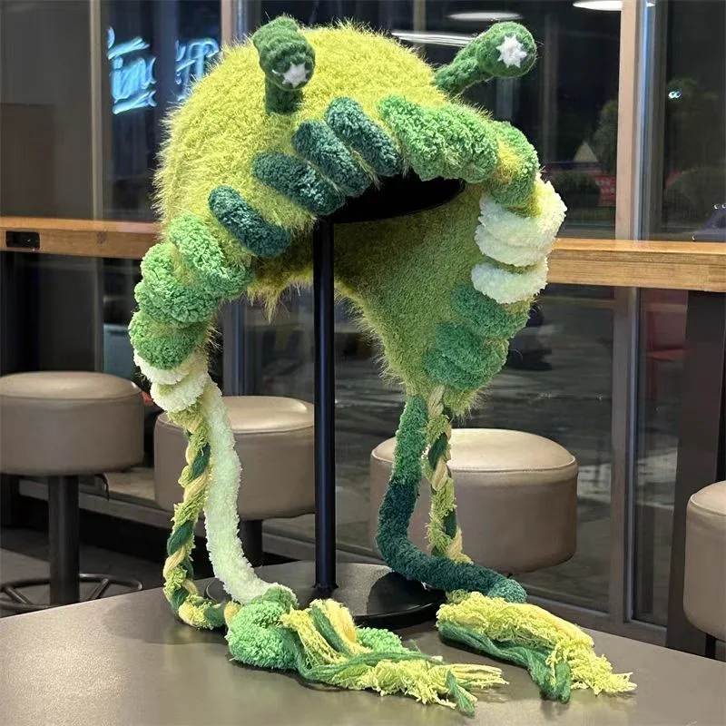 الخريف الشتاء لطيف مضحك الوحش القرن المرأة قبعة في الهواء الطلق الكبار الدافئة ليو فنغ قبعة المرأة سدادات حماية الأذن قبعة الكرتون الفتيات متعة قبعة