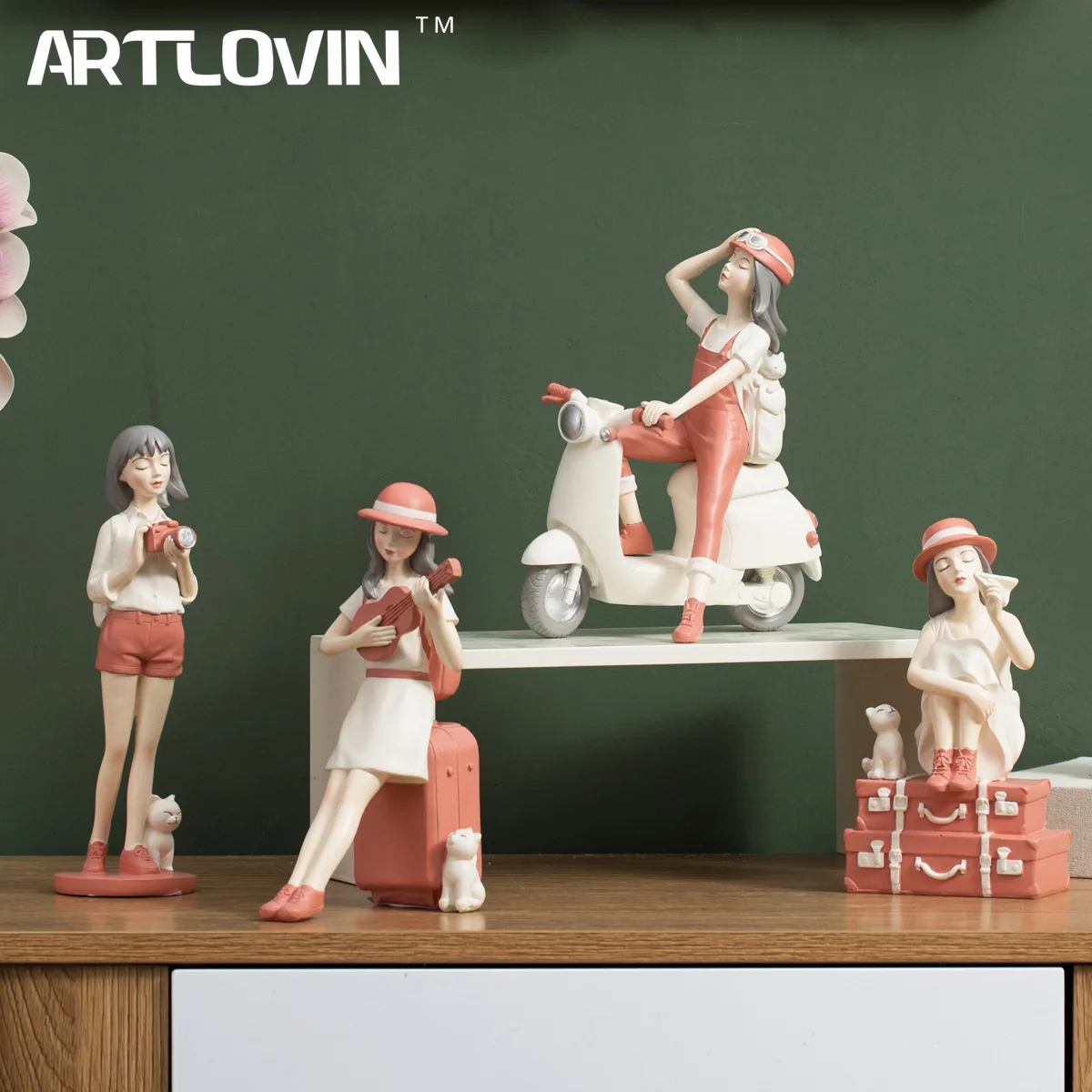 ARTLOVIN Freedom Travelling Girl Statues Home Decoration Ornaments Figurines Interior Kawaii Room Decor Desk Accessories Figures