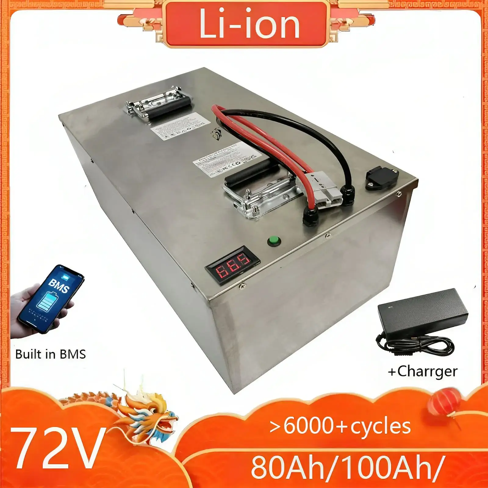 

Lithium battery 72v 80Ah li ion 72v 100ah lithium ion for 7000w golf club bicycle bike tricycle motorhome +10A charger