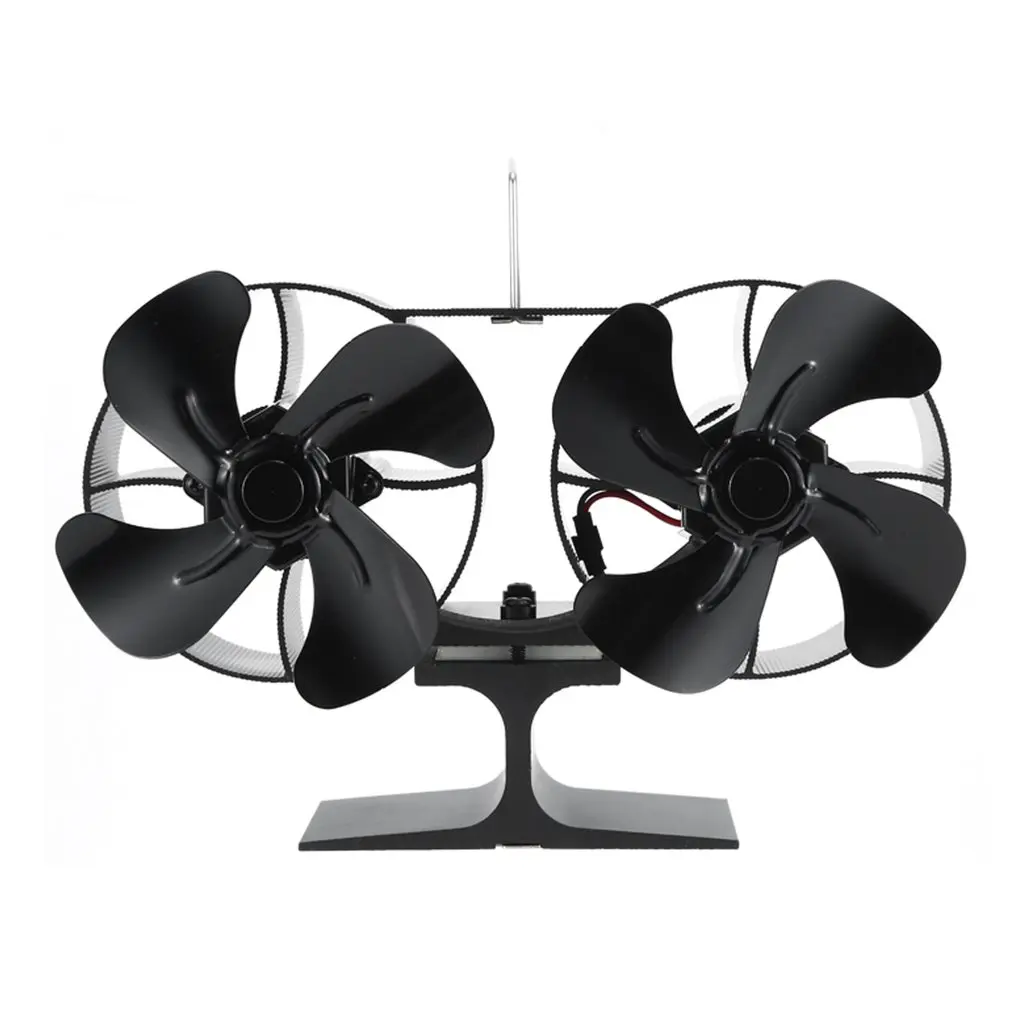 Double Headed Pattern Fireplace Fan Black Stove Fan Quiet Denoise House Double Head 8-blade Twin Thermal Power Ventilation