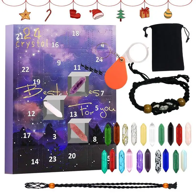 New Year Gemstone Advent Calendar 2024 Natural Stone Gift Box Meditation Stocking Stuffers Gifts For Crystal Gem Collectors