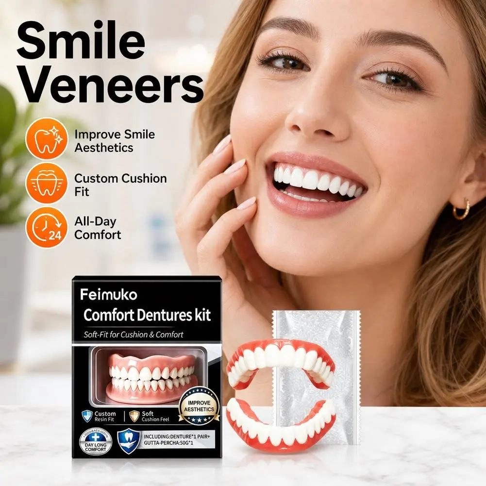 Full Mouth Cosmetic Teeth Set for Adults Adjustable Upper Lower Fake Teeth Confident Smile Soft Fit Full Fake Teeth Set