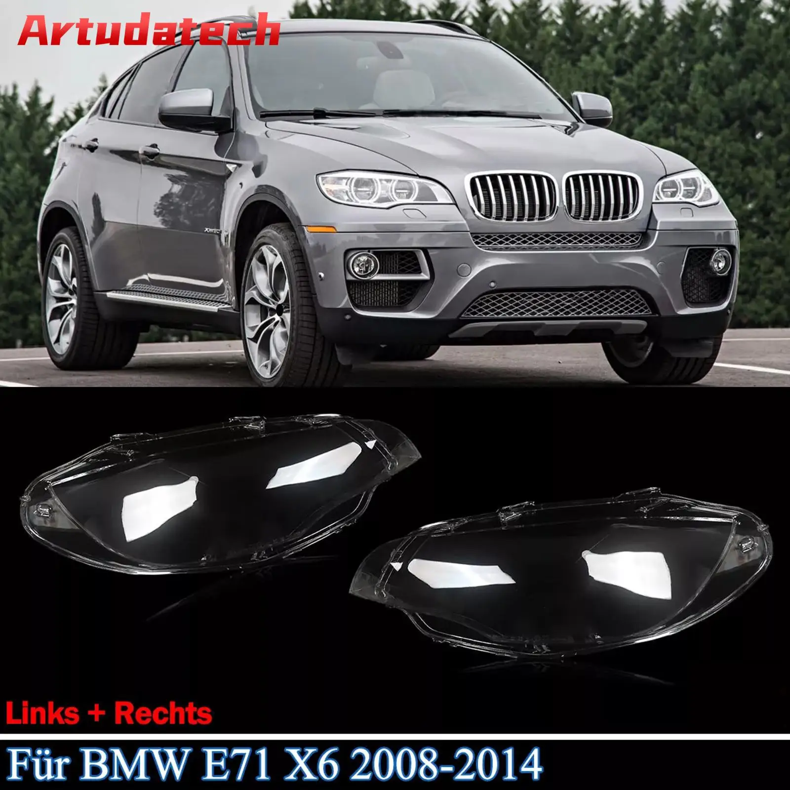 

Artudatech 2PCS Clear Headlight Lens Cover Headlamp Left+Right For BMW E71 X6 2008-2014 Car Accessories