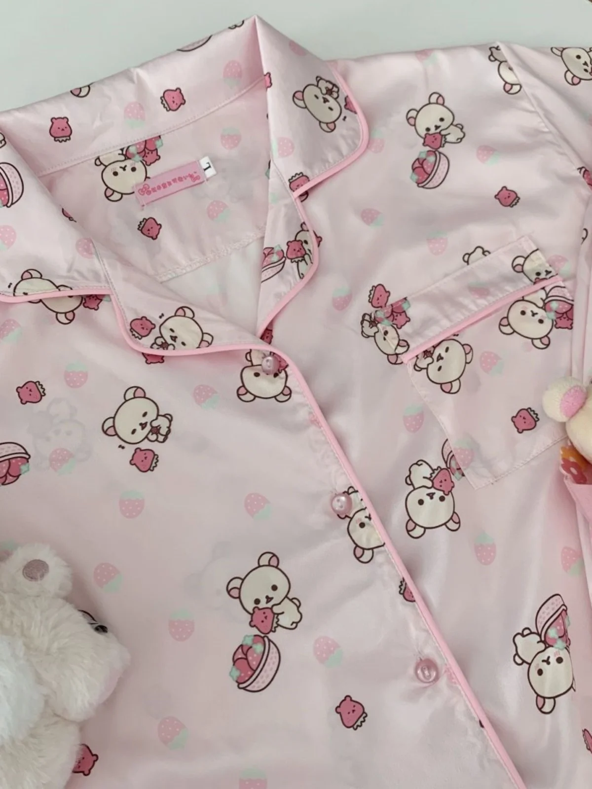 かわいいクマのホーム服セット純綿長袖長ズボン春秋女性のホームレジャースーツ漫画プリントパジャマ 1