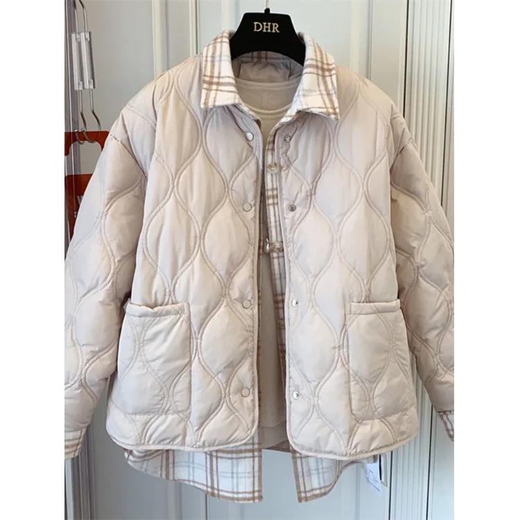 

Women's Plaid Cotton Jaet Coat plus Size Loose down Thiened Winter New Sle Faionable Casual Retro Sle Long Sve