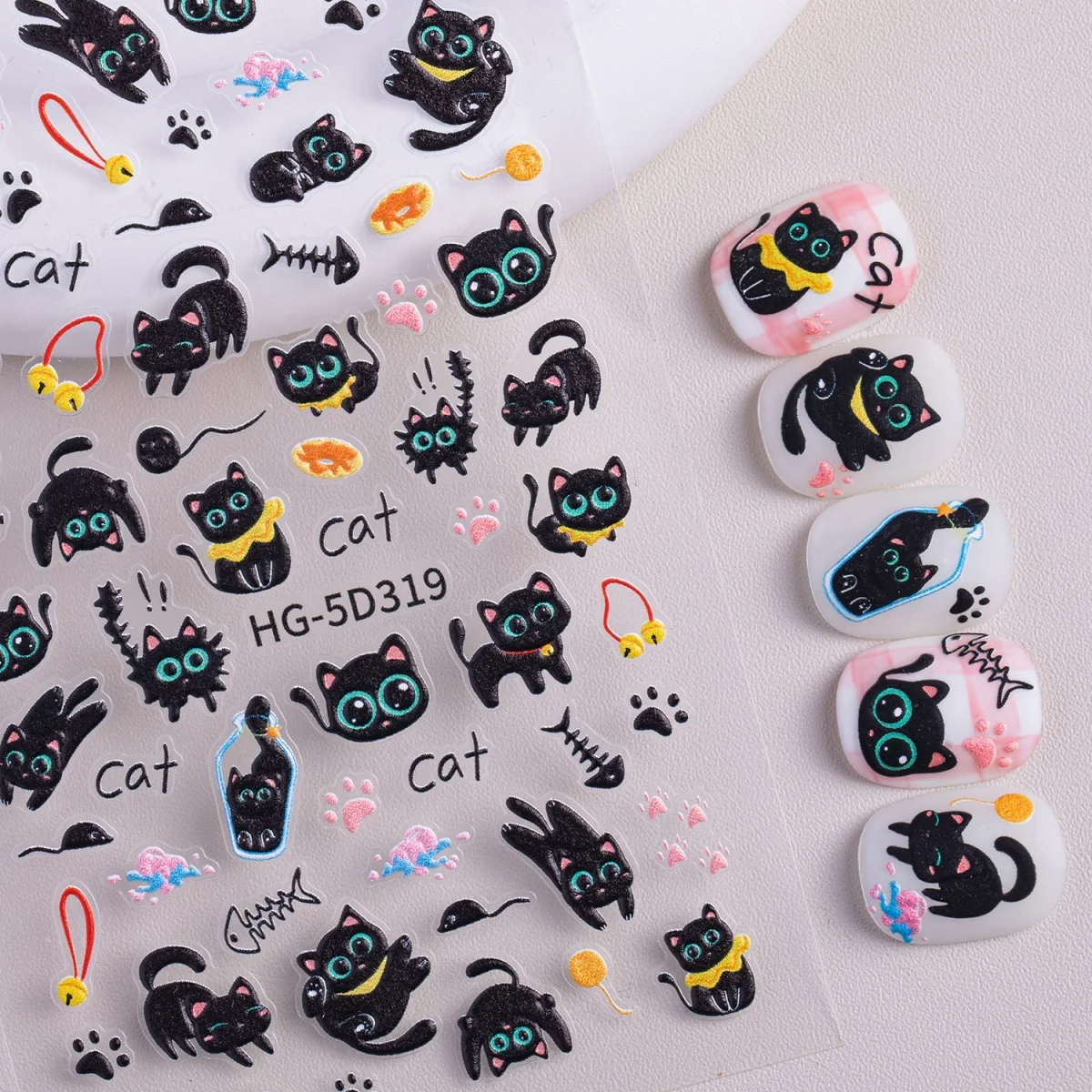 1PC Black Silver Cat Animals Nail Sticker Decals Y2K Charms Cute Dog Cartoon Adhesive Sliders Foils For Manicure Nail Art
