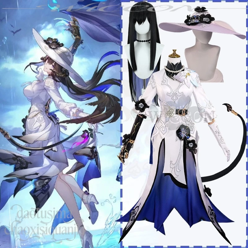 Juego de Anime Honkai: disfraz de Star Rail, disfraz de Constance The Dahlia, vestido con abertura larga, traje Sexy, sombrero grande, cola de súcubo, fiesta de Halloween