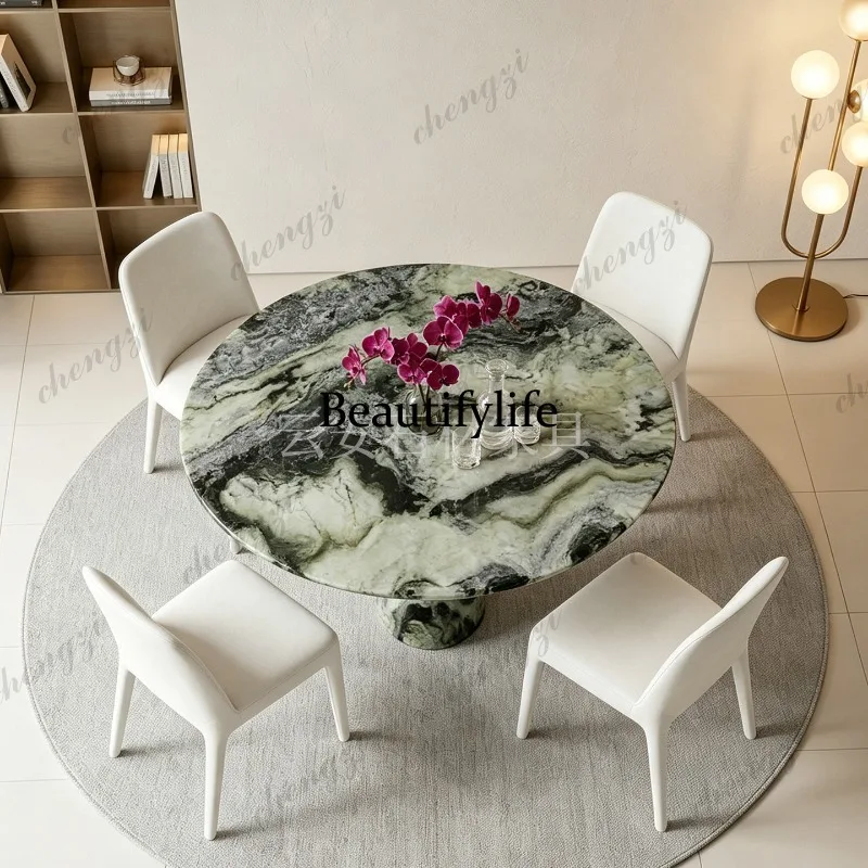 A114 Nordic light luxury high sense natural green marble round dining table living room sofa negotiation table