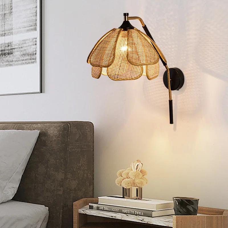 Rattan Wicker Petal Wall Lamps Fixtures Home Indoor Decoration Bedroom Dining Living Room Study Feature Japanese Style Hanglamp