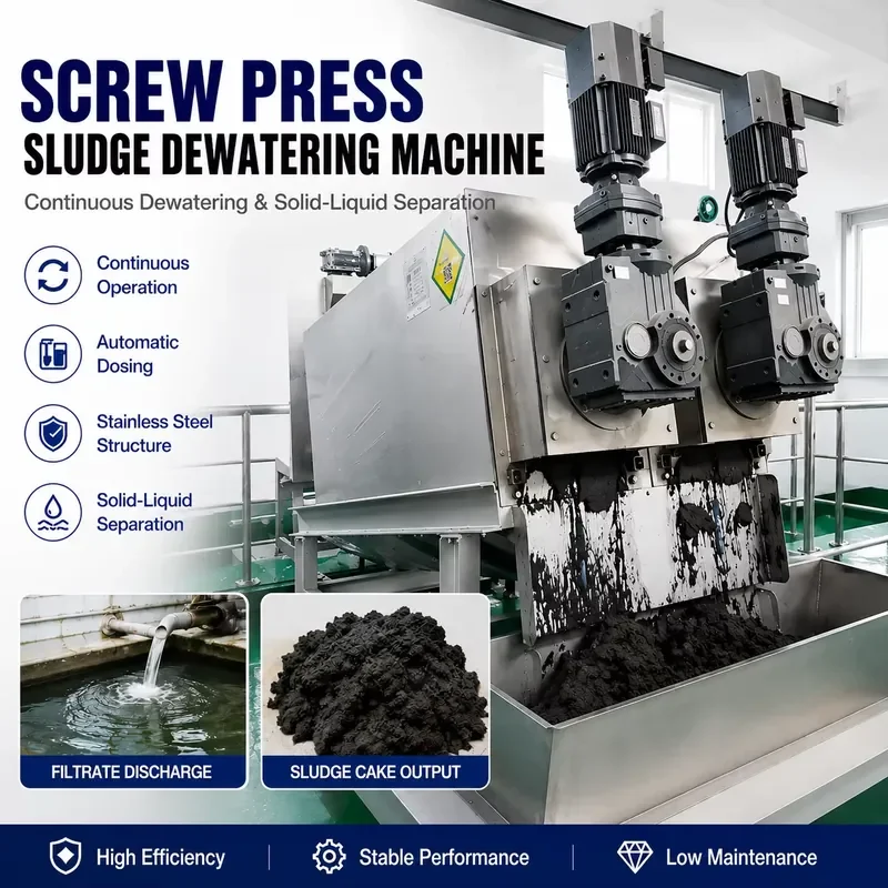 Waste Water Auger Screw Screen and Press Type Sludge Dehydrator Screw Press Sludge Dewatering Machine 0.5ttph
