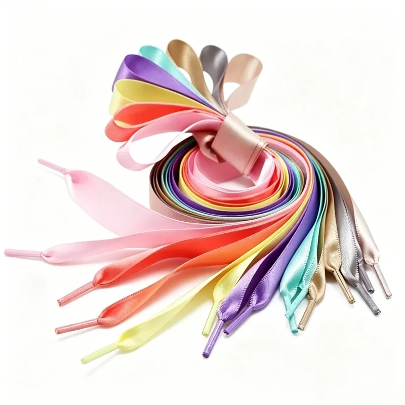 

New 1 Pair Width 2cm Satin Silk Ribbon Shoelaces Rainbow Color Flat Laces For Sneaker Sport Casual Leather Shoes Strings Cords