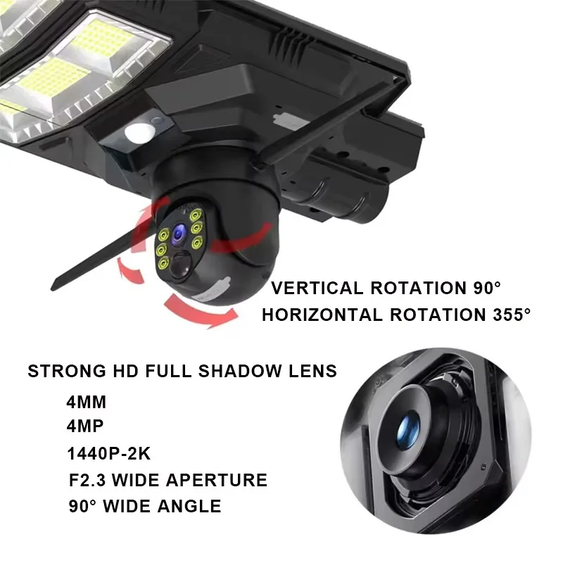 Solar Powered Security Street Light 4G Wifi Camera Voice Warn 4MP V380 Security Lamp with Infrared Camera for Yard Garage Garden