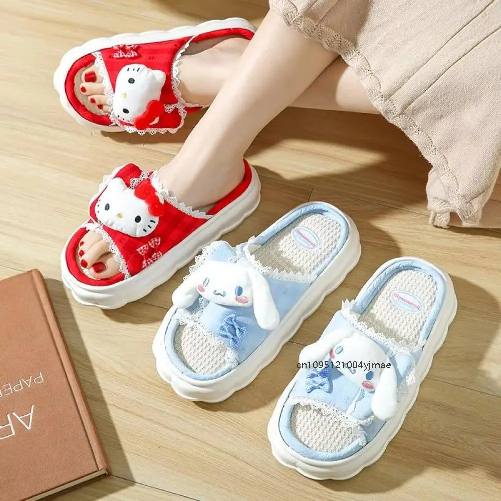 

Женские тапочки в стиле аниме «Hello Kitty Kawaii», Sanrios Kuromi Cinnamoroll, женские летние домашние нескользящие сандалии на толстой подошве, подарок для девочек