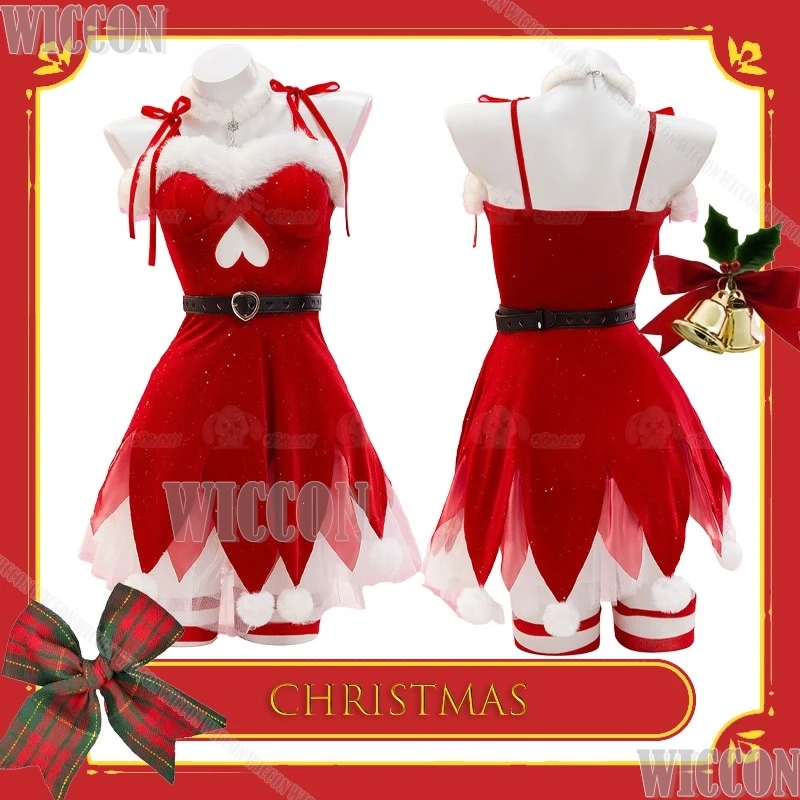 

Original Red Christmas Elf Velvet Strapless Dress Cosplay Costume Full Set Skirt Solid Party Festival Dresses Plus Comic Con﻿