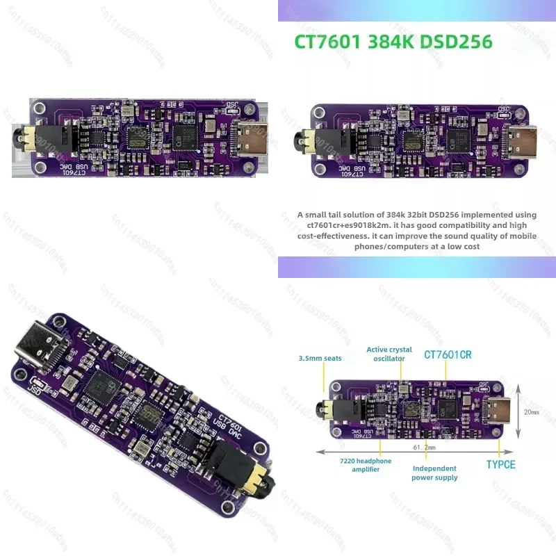 For CT7601 ES9018 DAC Amp Type C Dongle 384kHz DSD256 Hard Decode HiFi Portable Headphone Amplifier for Mobile Phone