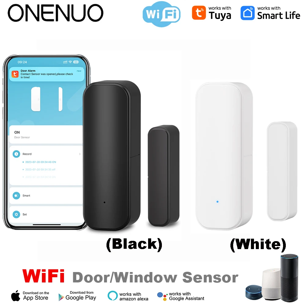 Tuya WiFi Door Sensor and Smart Life Window Magnetic Sensor Detector Wireless Home Door Sensor Black or White Color Could Choose