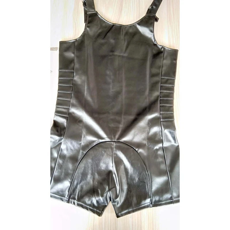 الرجال مثير جلد صناعي أسود داخلية قطعة واحدة ضيق سستة بروتيل سترة كلوبوير ملهى ليلي عرض مسرحي الرجال داخلية