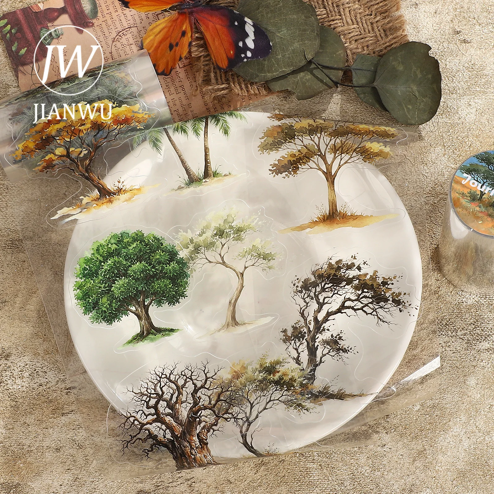 JIANWU 80mm*222cm Vintage Tree Landscape Material Collage Scrapbooking PET Tape Creative DIY Journal Stationery