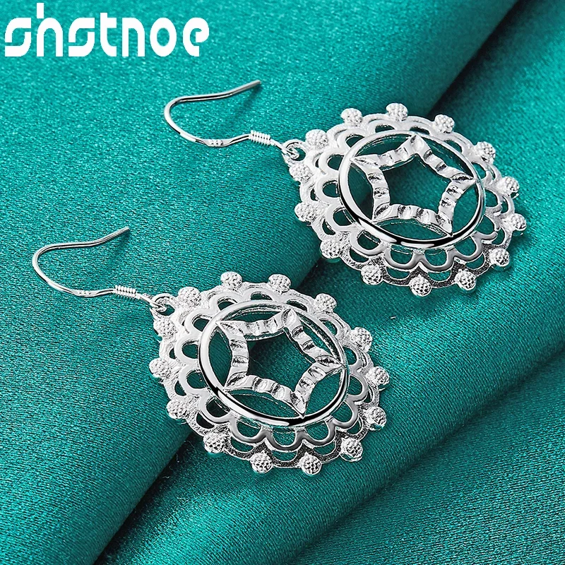 

SHSTONE 925 Sterling Silver Earring High Quality Hollow Circle Drop Earrings For Women Fashion Party Wedding Charm Jewelry Gifts