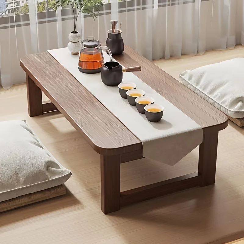 Mesa Auxiliar Plegable Portátil con Tablero de Bambú y Marco de Madera, Minimalista, Ahorra Espacio, Mesa de Centro Multifuncional para Interiores