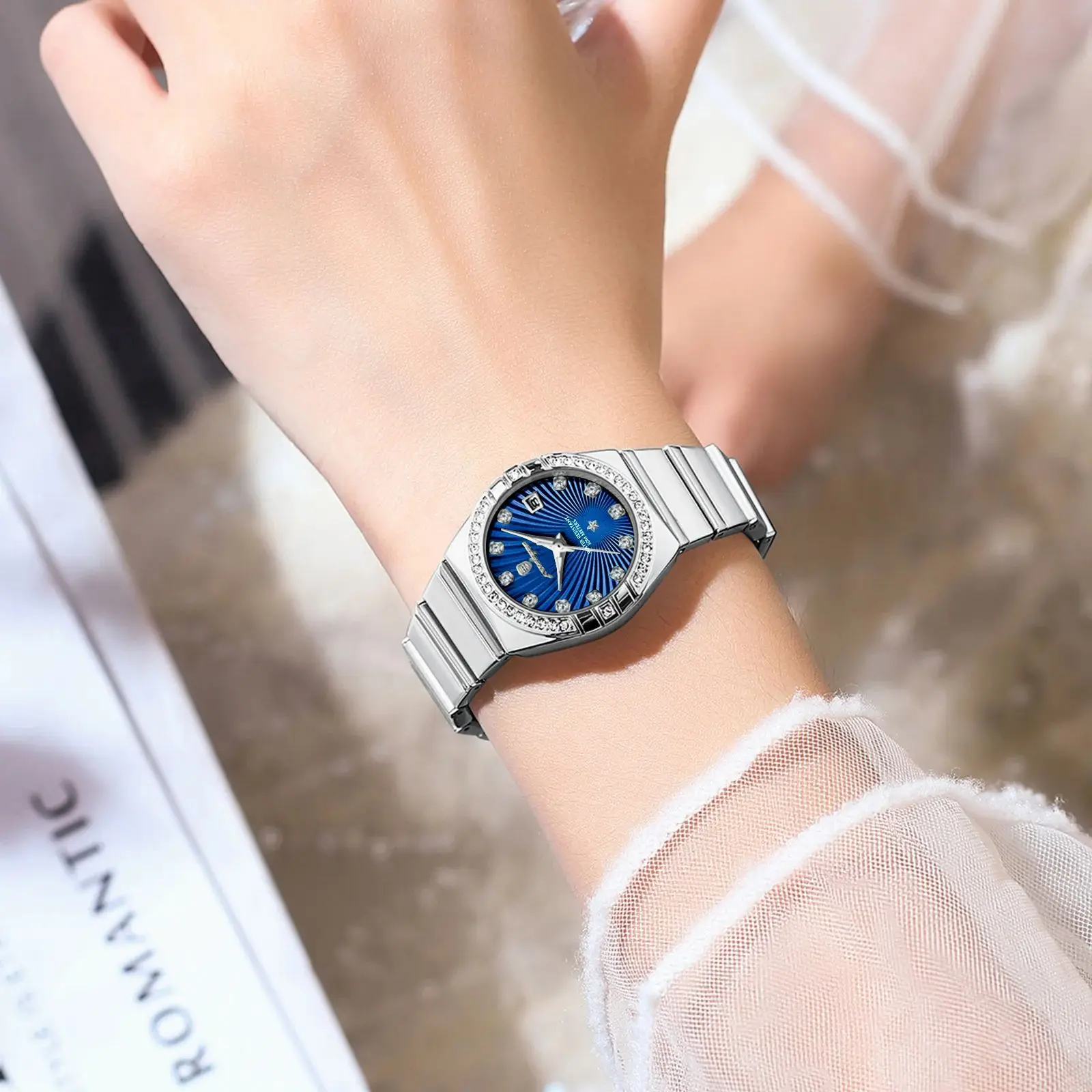 POEDAGAR Orologio da donna alla moda di lusso Orologio da donna al quarzo elegante e alla moda con data in acciaio inossidabile impermeabile luminoso