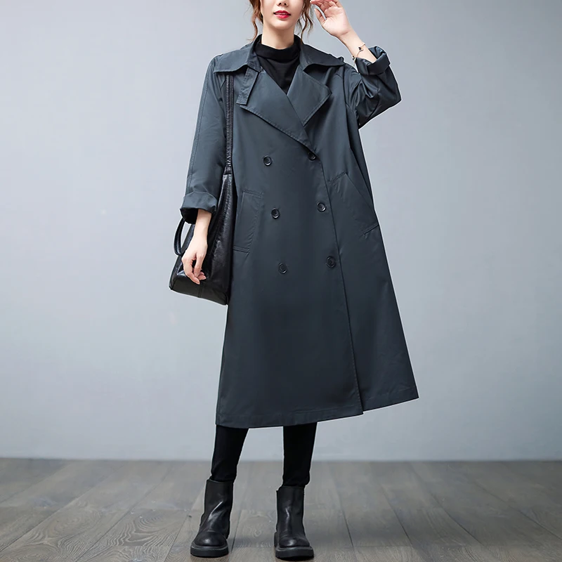 Autumn Winter Loose Fit Long Length Coat with Large kets Women's Knee-Long Casual Versatile Hooded Windbreaker Jaet