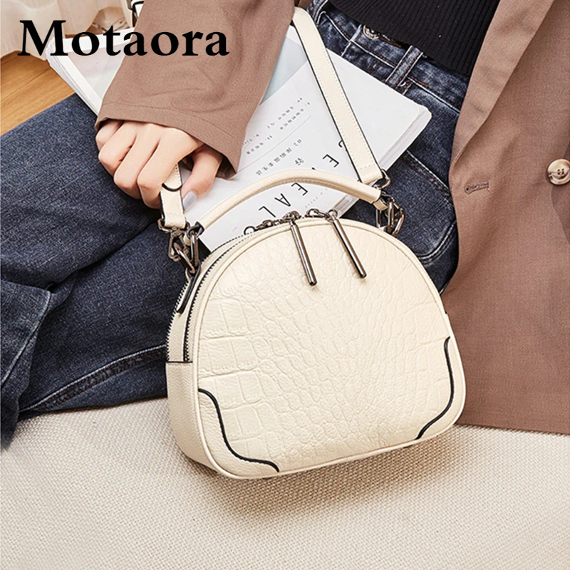 MOTAORA Women Crocodile Shoulder Bag 2024 New Genuine Leather Top-handle Bag Ladies Luxury Design Small Round Bags For Female