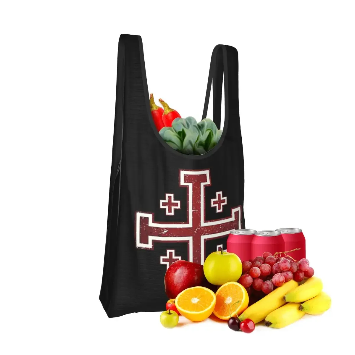 Jerusalem Cross Medieval Knights Cross Crusader Shopping Bag Portable Tote Bags Reusable Shoulder Shopper Bag Groceries Handbag