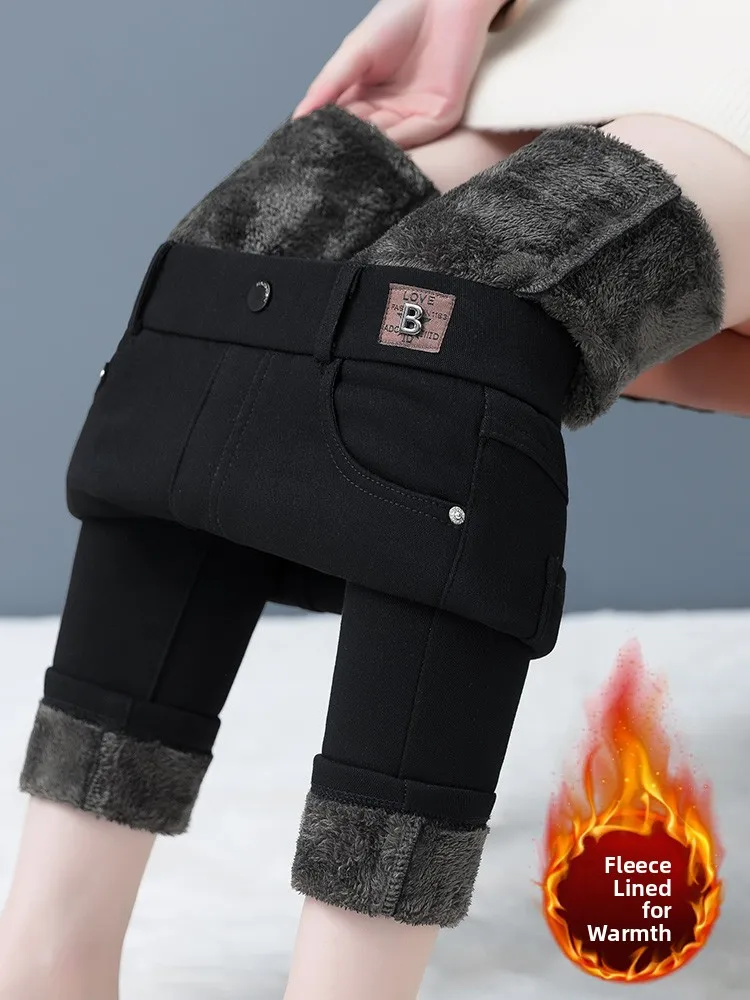 

High Waist Thickened Fleece Women's Leggings Slim Fit Ankle-Length Pants Casual Wear Comfortable Stretchy plus Size Black