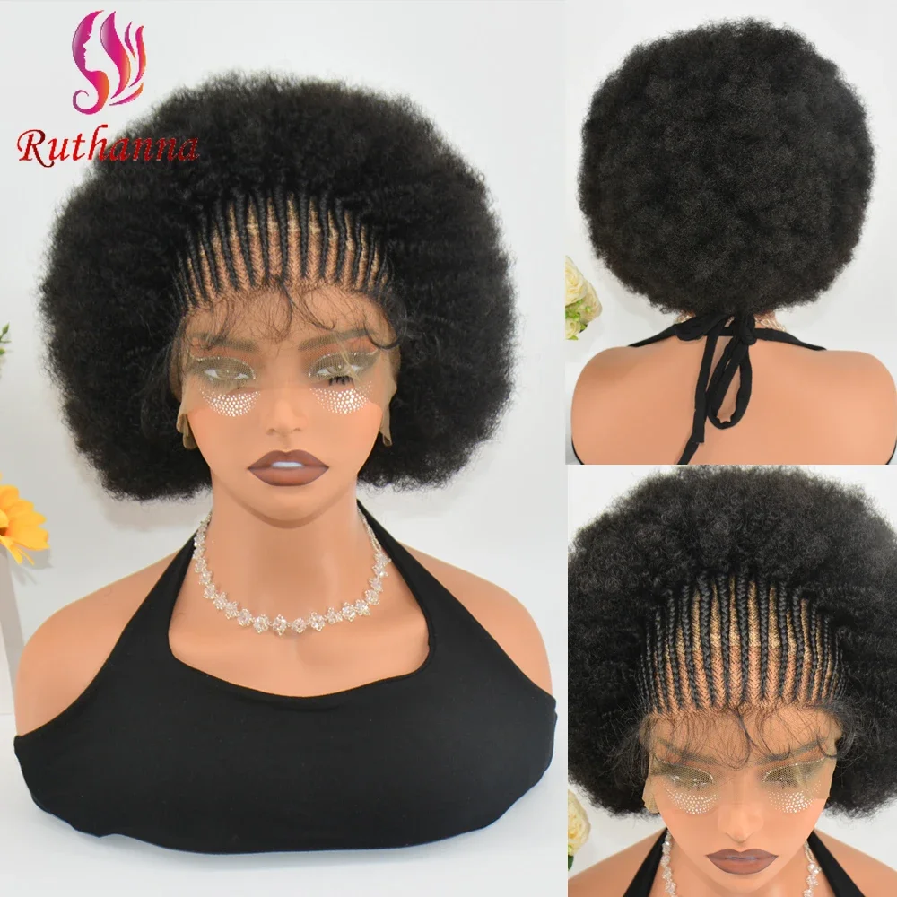 250% Density 13x6 Lace Frontal Braided Wig Afro Kinky Curly Synthetic Wig Baby Hair Fluffy Curled Striped Braided Curly wig