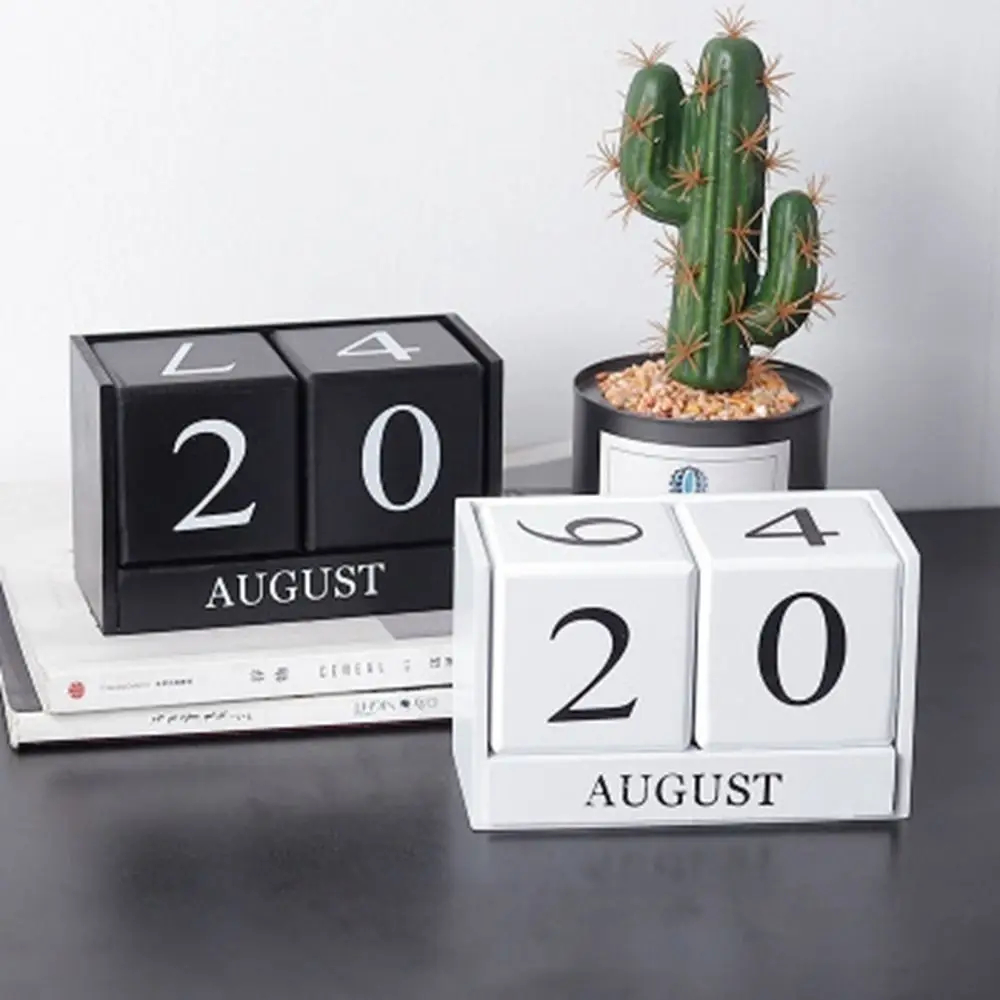Calendario perpetuo in legno MDF Stile pastorale Visualizzazione mensile Calendario dei blocchi di costruzione Blocchi eterni Calendario perpetuo