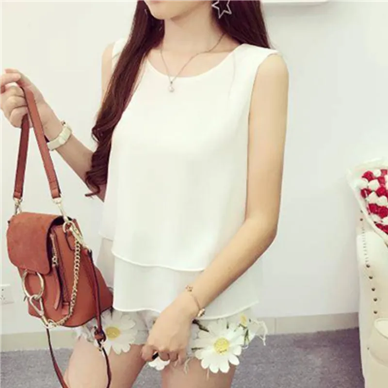 New Arrival Tops Women Chiffon Blouse 2023 Summer Beach Loose Sleeveless Casual Blouse O-Neck Oversized Female Hot Tops