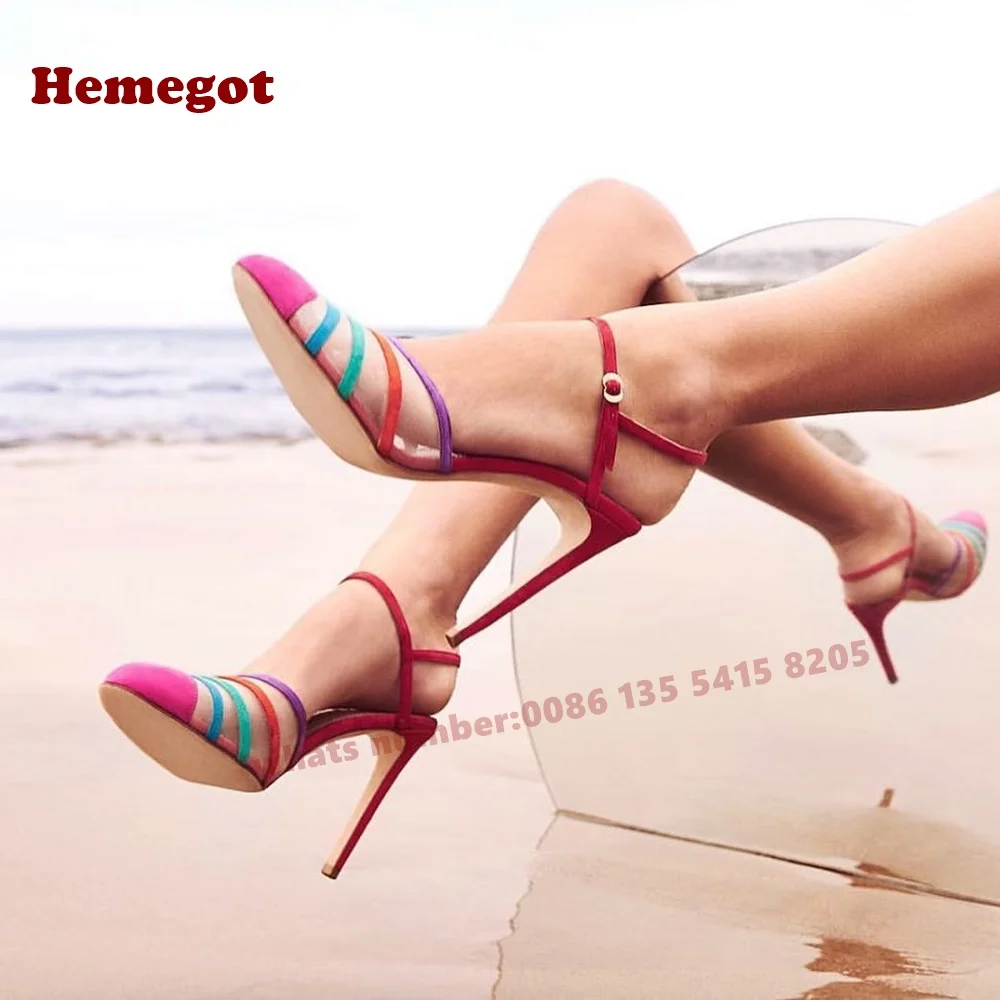 

Colorful Slingback Sandals Air Mesh Round Toe Buckle Stiletto Heels Women's Sandals 2025 New Summer Runway Party Shoes Sexy