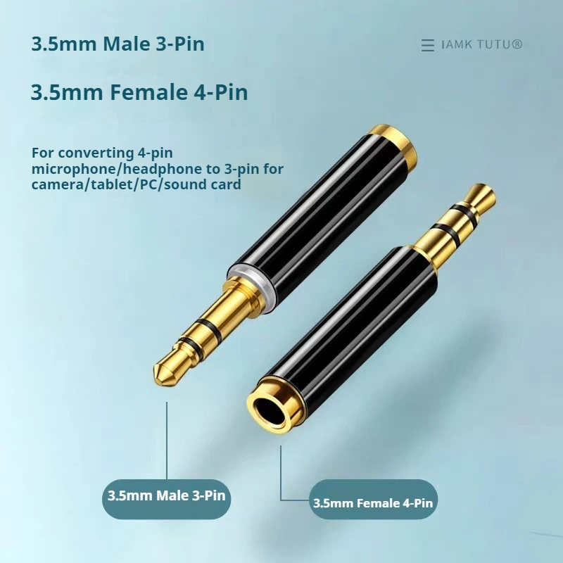 2Pcs Gold-Plated 3.5mm 3Pole TRS Male Plug to 3.5mm Jack 4Pole TRRS Female Stereo Audio Connector Mic Extension Cable Converter