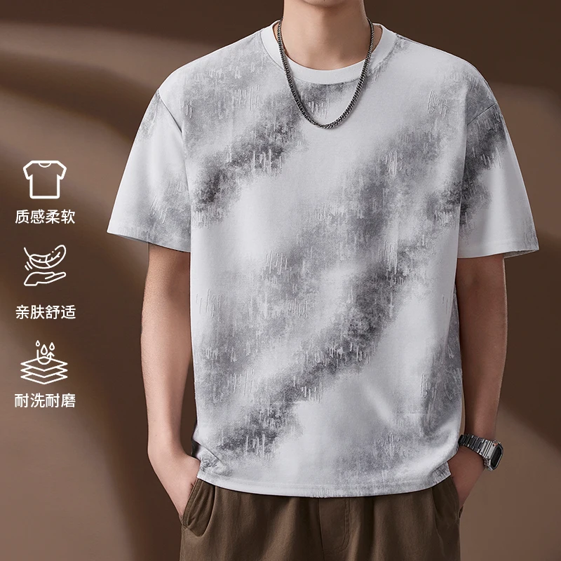 2026 Summer Men's Striped Patterned Painted Trendy Short-Sleeved T-Shirt Polo Shirt — купить у AliExpress WW