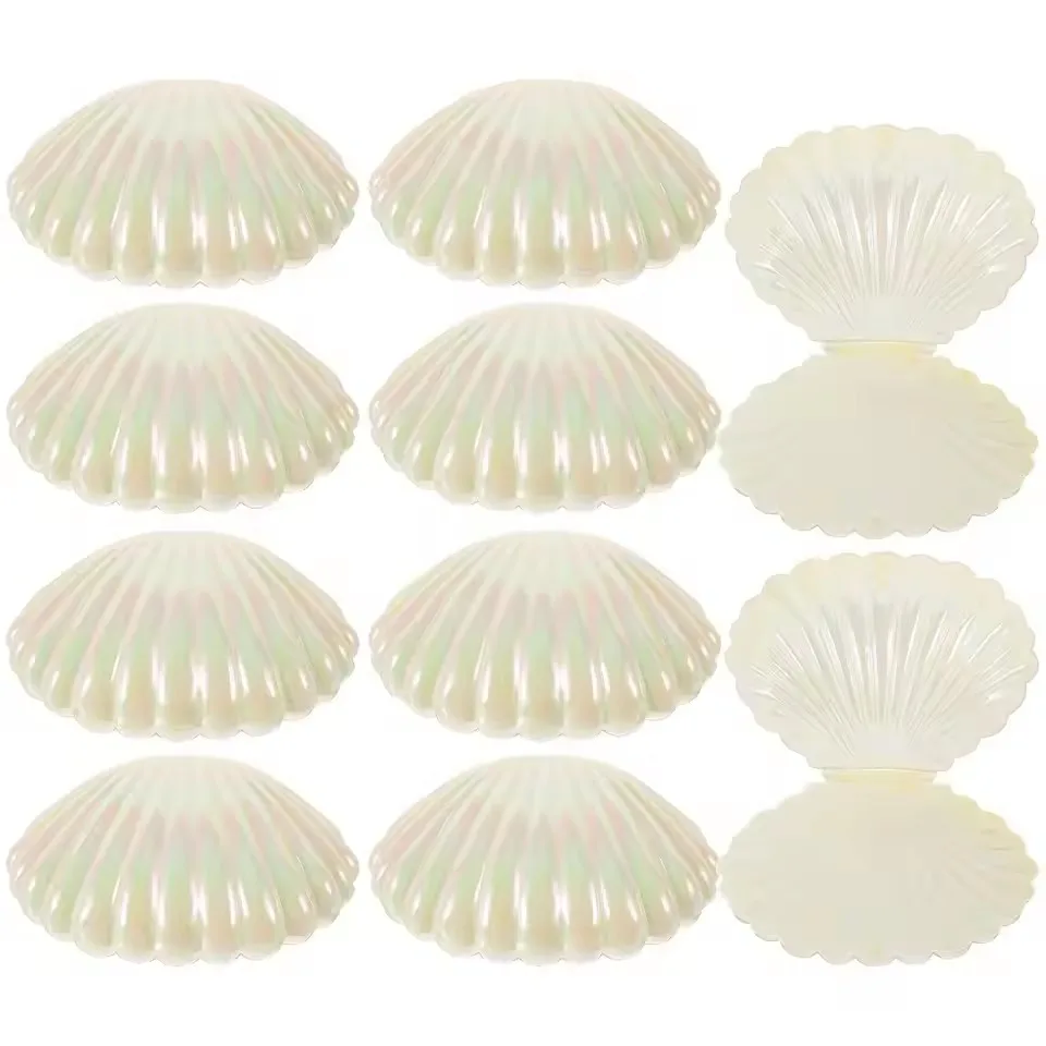 

10 Pcs Boxes Seashell Shaped White Small Decorative Party Favor Containers Plastic Storage Sweets Box Wedding Birthday