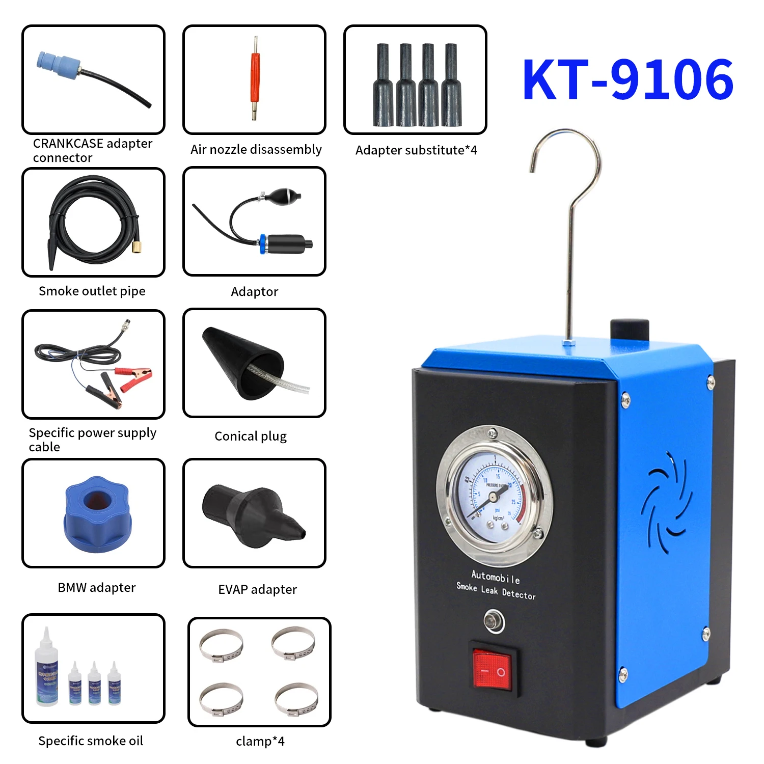 

Детектор утечки дыма Специальный инструмент для обнаружения утечек в впускной системе Трубопровод автомобильных дымовых двигателей Детектор утечек