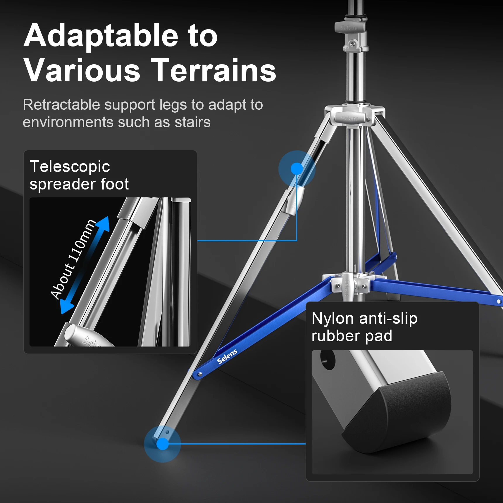 Selens Low Center Of Gravity Heavy Duty Light Stand Tripod Load Capacity of 35KG Photo Studio Kits Stainless Steel Lamp Holder