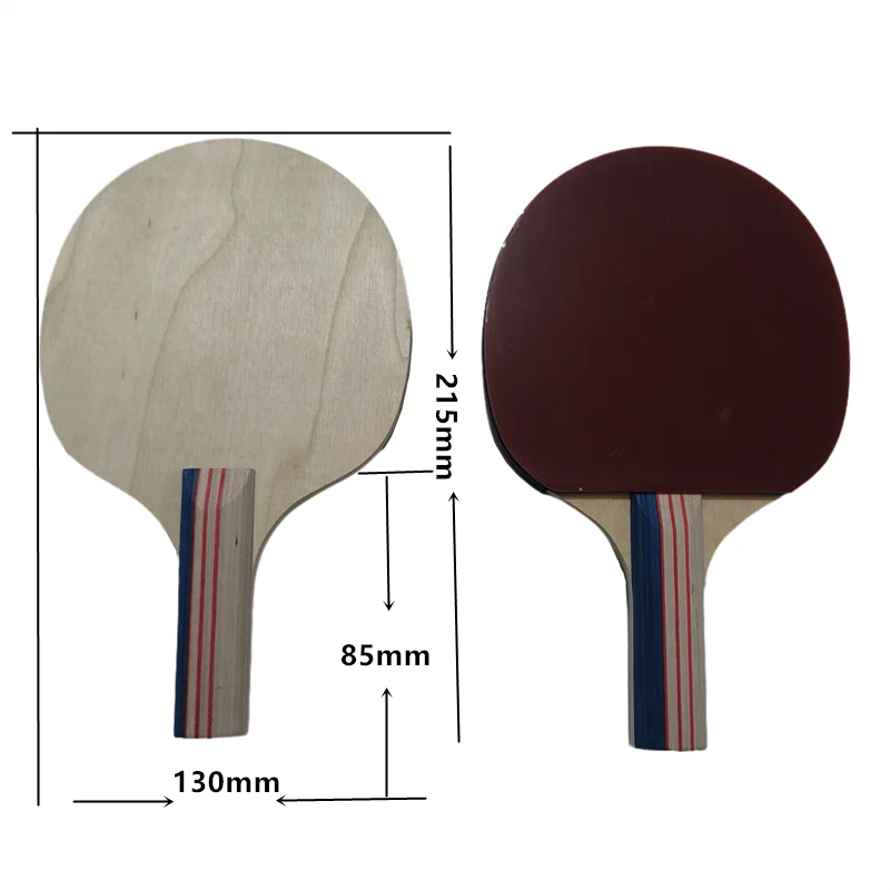 5-lagiges Tischtennisschläger-Blatt aus Massivholz in Palmgröße / Tischtennisschläger mit kleinem Griff und doppelseitigem Noppen-Gummi – Detail 1