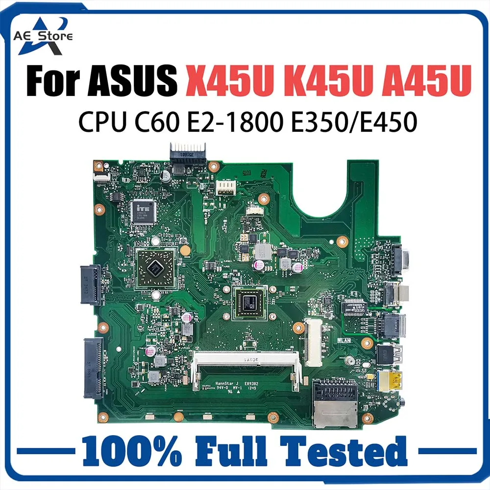 

Computer Mainboard for ASUS K45U A45U X45U Laptop Motherboard CPU C60 E2-1800 E350 E450 Systemboard 100% Working Well