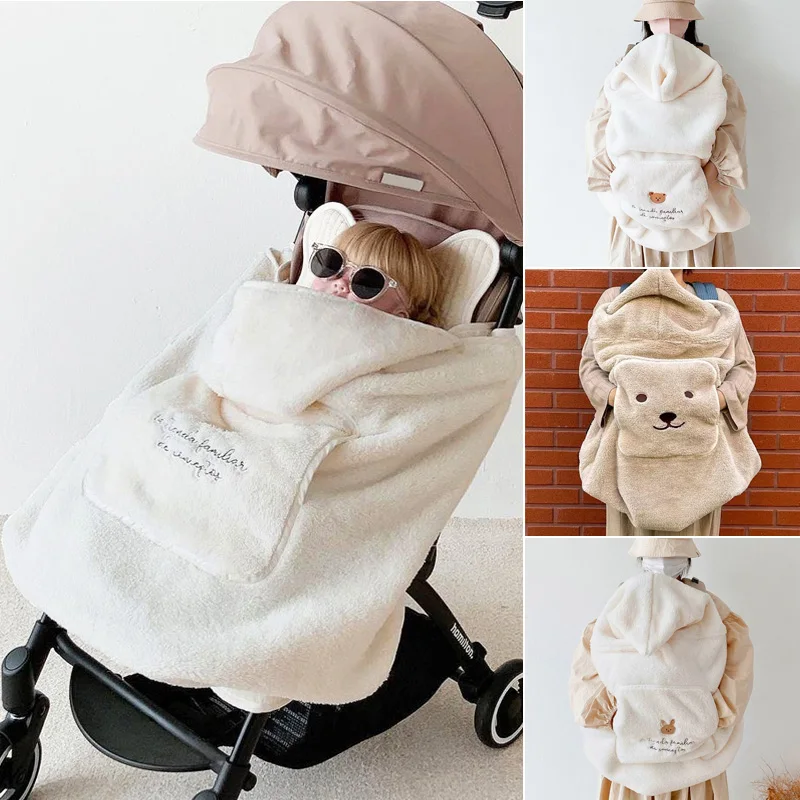 Coral Fleece Baby Stroller Blanket Fall Winter Baby Sling Carrier Cover Bear Korean Newborn Swaddle Wrap Infant Toddler Quilt